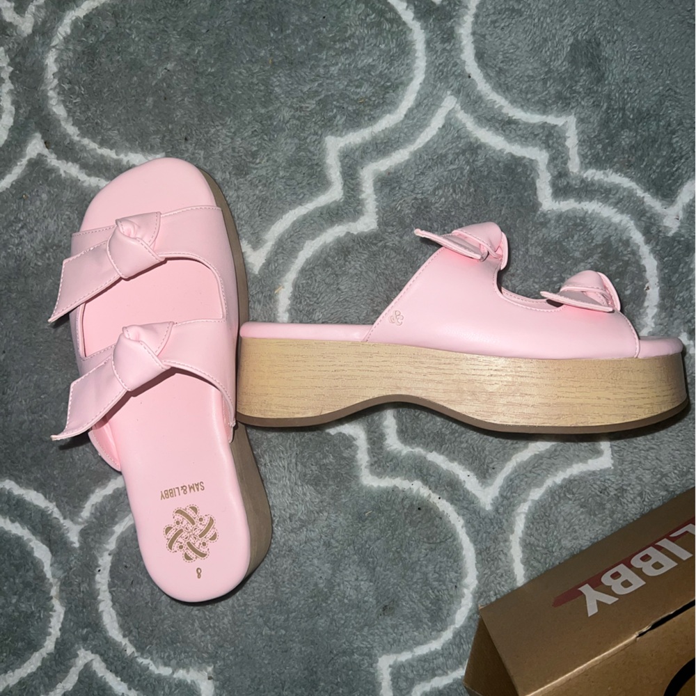 Sam & Libby Pink Wooden heel platform sandal